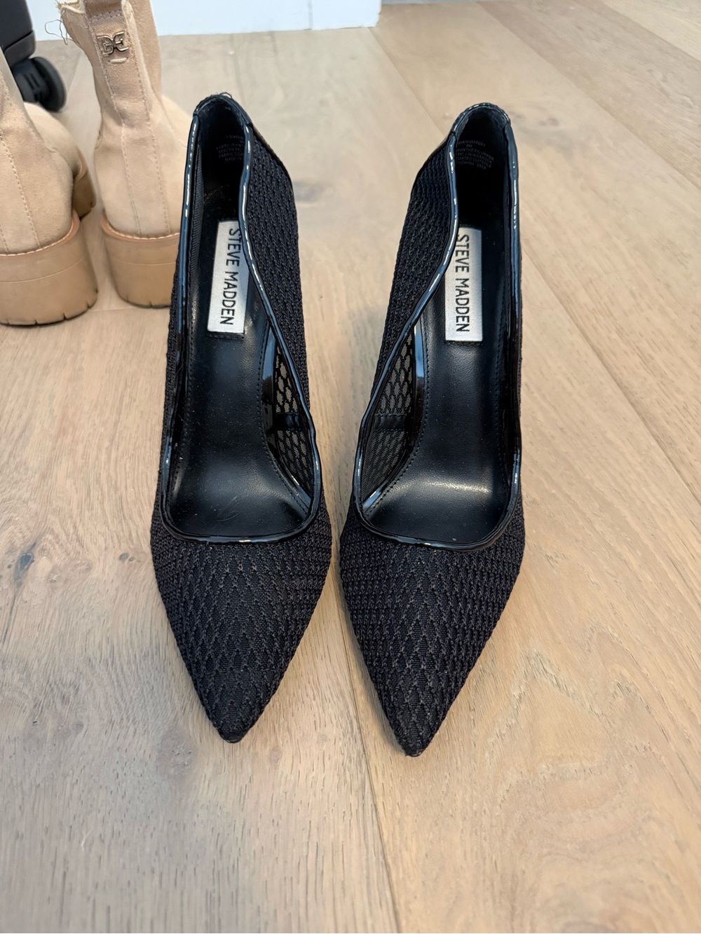 Steve Madden Black Pointed Mesh Pumps